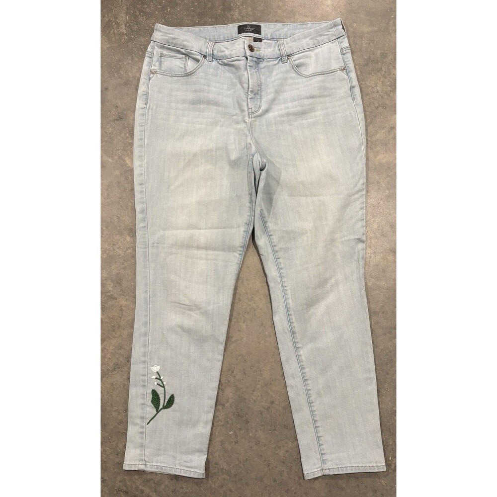 Chico's So Slimming Straight Ankle Jeans Women Sz 2 Blue Embroidered Flower